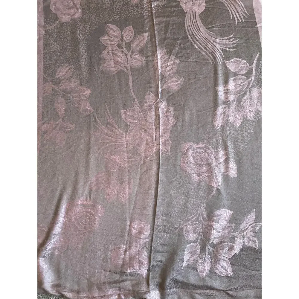 Pashmina Silk Reversible Floral Shawl/Wrap/Scarf Pink and Grey Elegant Romantic